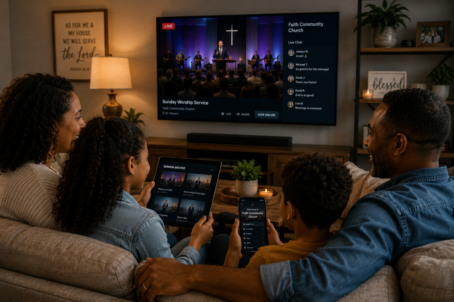 Family enjoying worship at home